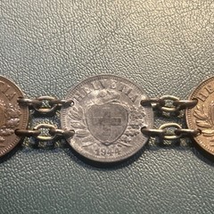 Antique Swiss 2 Rappen Bracelet Vintage Bronze And Zinc Coins WW2 Era