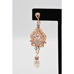 Crystal Dangle Earrings Rose Gold Rhinestone White Pearl Sparkling BinAK