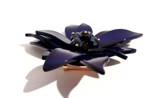 Vintage Flower Brooch Blue Large Plastic And Faceted Glass Beads Centre Handmade