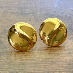 Vintage 1980s Trifari Earrings Gold Tone Swirl Button Post Back Signed Old Money