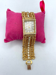 VTG Signed Inmode bracelet watch Gold-tone rhinestone chain retro mod 7″