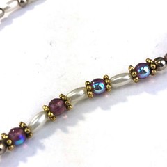 Beaded Crystal Faux Pearl Necklace Iridescent Purple Lavender