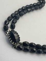 Vintage Black French Jet Necklace Round Faceted Glass Beads 24” Double Strand
