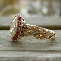 3.5Ct Art Deco Style Lab Created Diamond & Ruby Engagement 14K Rose Gold FN Ring
