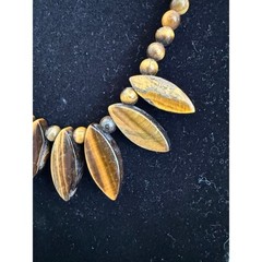 Vintage Tiger’s Eye Beaded Bib Necklace 17″ Large Gemstones Statement Boho Chic