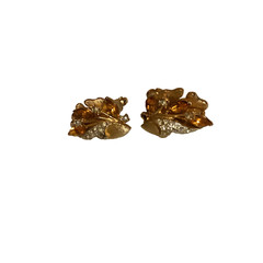 Vintage Brushed Gold Tone Clip Earrings Marquise & Clear Rhinestones Francois