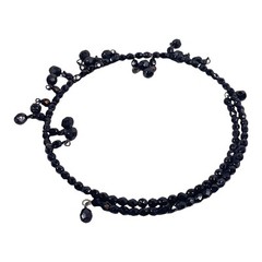 Victorian Revival Choker Necklace 16″ Black Glass Wire Dangle MCM VTG Witch Goth