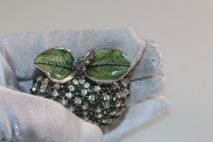 Oversized Vintage Francois Blue Rhinestone Encrusted Apple Brooch