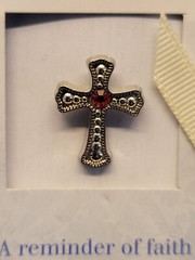 Brooch Pin Pewter Birthstone Cross for July Ruby .5 Inches 056