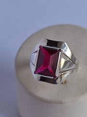 Old Vintage Soviet Union Silver 875 Ring USSR Red Stone Ruby Size US 7 (17 mm)