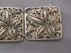 Vintage STERLING GERMANY Wide FILIGREE LINK BRACELET w/ MARCASITES-7 7/8 Inch