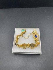 Vintage Corocraft Gold Tone Victorian Gemstone Sliding Charm Bracelet Sz 8.75
