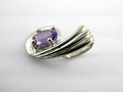 Sterling Silver Ridged Motif Curl Oval Cut Amethyst Slide Pendant 925 2.1g .75In