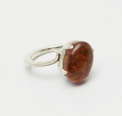 Unusual free form modern sterling silver and oval amber ring size 6.5