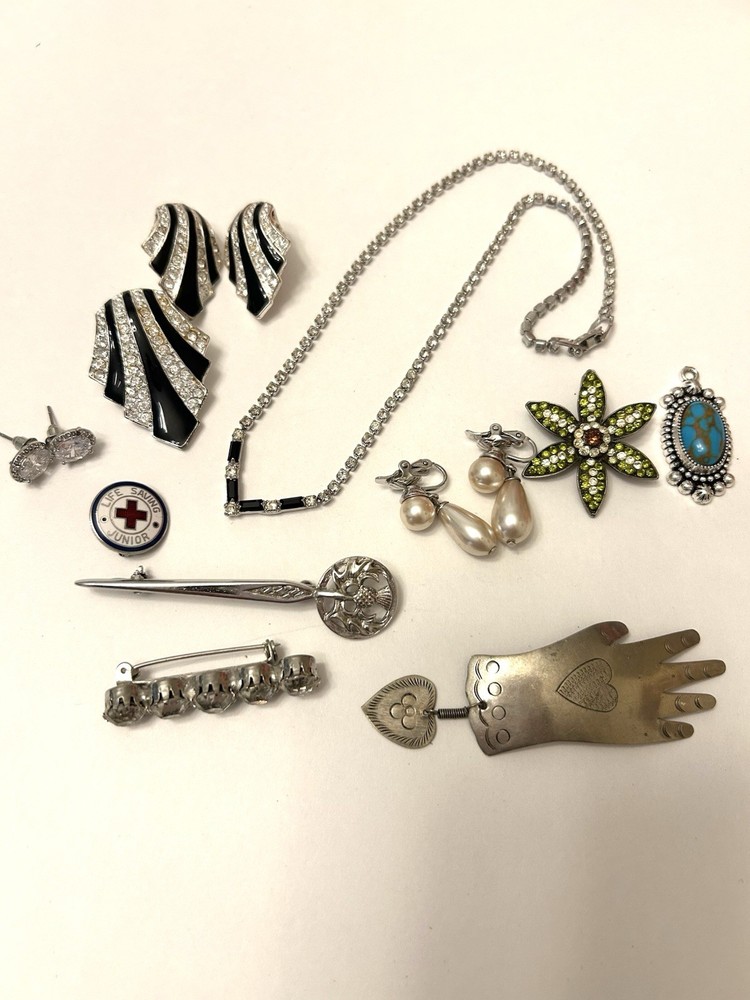 Vintage Silver Tone Rhinestones Earrings Pendant Avon Nina Ricci Lot Unbranded