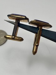 Vintage Dolan & Bullock Correct Quality Blue Glass Rectangle Gold Tone Cufflinks