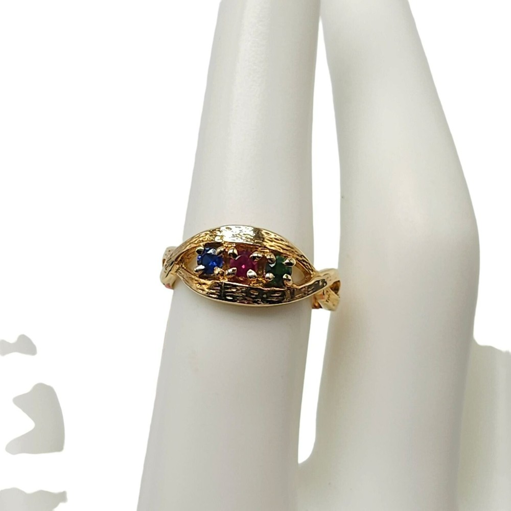Textured Multicolor Gemstone Mother’s Ring Size 6.75 Alloy Gold Plated Topaz