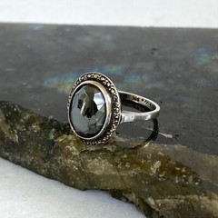 VTG Sterling Silver 935 +W+ Oval Faceted Hematite & Marcasite Ring Sz 6.25