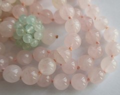 VINTAGE ROSE QUARTZ AVENTURINE KNOTTED BEAD LARIAT TASSEL NECKLACE ASIAN EXPORT