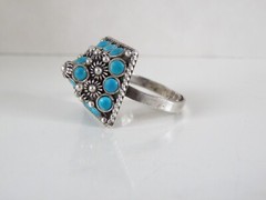 Vintage Taxco Mexico Turquoise Cannetille Sterling Silver Pyramid Ring 8