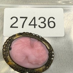 Vintage Cameo Brooch Gold Tone Pink READ