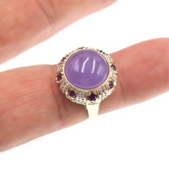 Classic 14k Solid Yellow Gold Natural Lavender Jade and Amethyst Ring Size 5.75