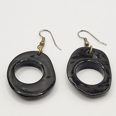 Acrylic Faux Dark Shell Irregular Circle Dangle Hoop Hook Style Pierced Earrings