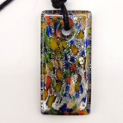 Art Glass Pendant Necklace Vibrant Cobalt Foil Silver Dust Mosaic Style Dichroic