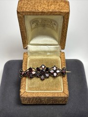 Antique Victorian Flat Top Bohemian Garnet Cluster Bar Brooch