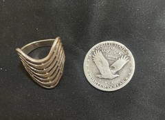 Vintage 925 Sterling Silver Modernist Multi Bar Cage Ring Wide Curved Wave Band