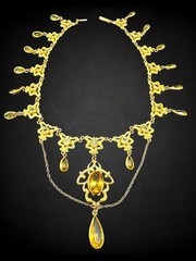 Antique Art Nouveau Goldtone Citrine Glass Festoon Choker Pendant Necklace