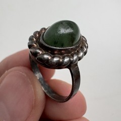 Vintage Ring Natural Nephritis Jade stone Silver 925 star USSR Jewelry size 7