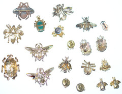 Vintage enamel and rhinestone insect and flying bug jewelry lot- one signed Dodd