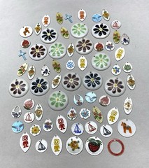 60+ Vtg. Guilloche Enamel Charm -Assorted shapes, colors ,designs-flowers more