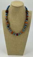 Southwestern Necklace Natural Orange Stones Blue Turquoise Color Beads 18 Inch