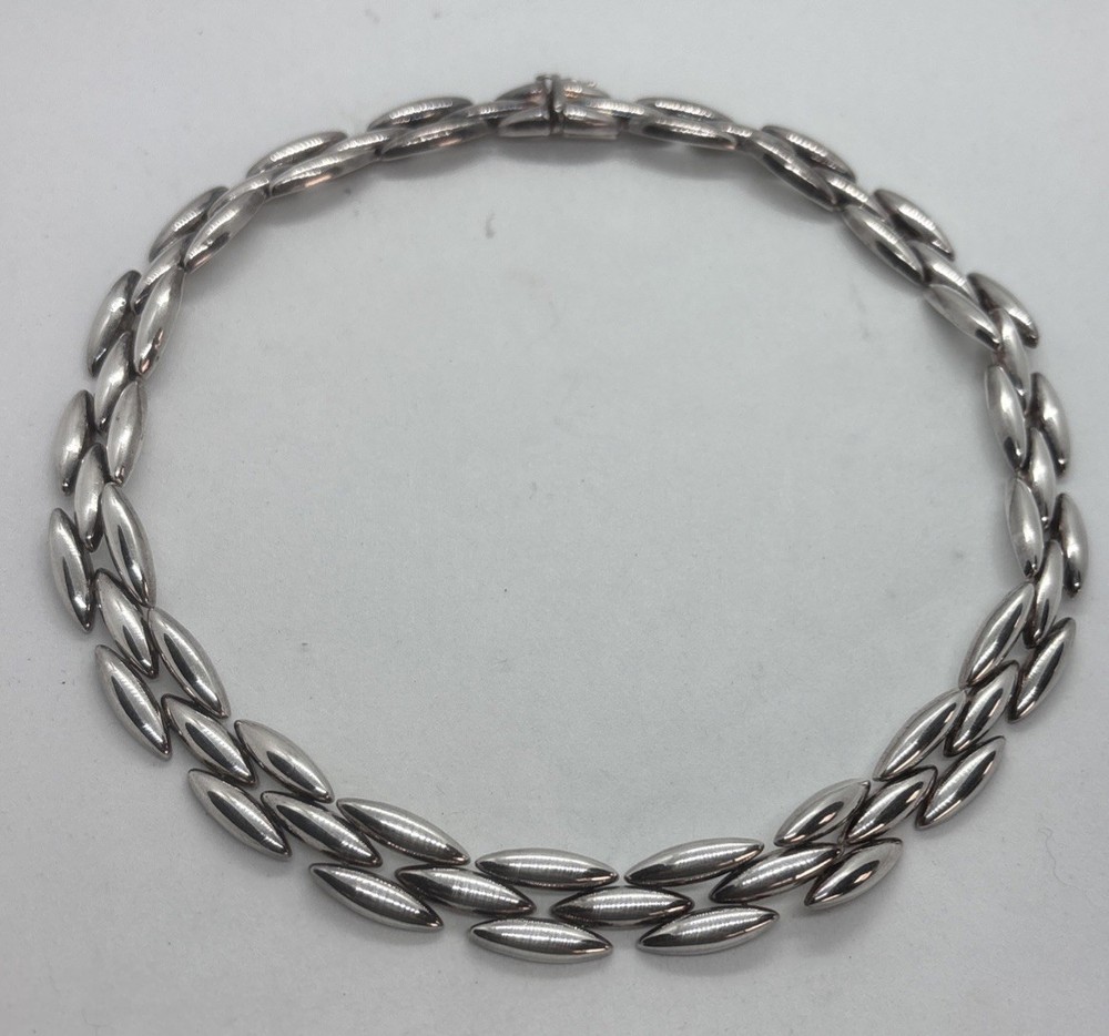 Vintage Sterling Silver Modernist Choker Necklace Marquis Link Unisex43.3 Gr 16”