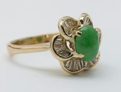 Apple Jade Diamond Baguette Daisy Halo 18k Gold Ballerina Ring