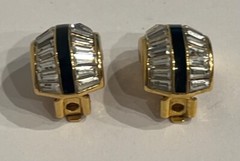Elegant Cristian Dior Clip On Earrings w Enamel & Tapered Baguette Rhinestones