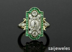 2CT Round Cut Lab-Created 3-Stone Art Deco Vintage Ring 14K 2-Tone Gold Finish