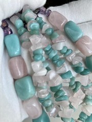 Amazonite & Rose Quartz Gemstone Sterling Silver 925 Multi Strand Necklace 137g