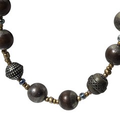 Vintage Mixed Bead Necklace Metal Wood Accents Elegant Fashion Jewelry Women