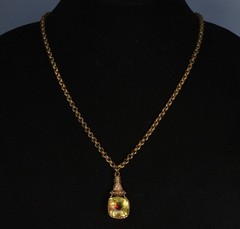 ANTIQUE GEORGIAN GF HAND BI-COLOR PASTE PENDANT CHAIN NECKLACE C.1820