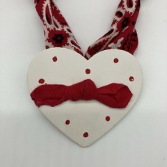 Vtg Necklace Red Bandana Scarf Heart Wood Pendant Western Cowgirl