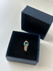 Vintage Blue Cubic Zirconia Ring Gold Plated Womens Size 8.5