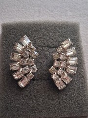 Baguette & round rhinestone glamorous climber clip on earrings, vintage…