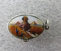 Antique Egyptian Revival Baby Moses Basket Charm with Baby 800 Silver Enamel