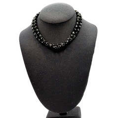Black Glass Bead Necklace Double Strand West Germany Vintage 1950 1960s 16 Inch