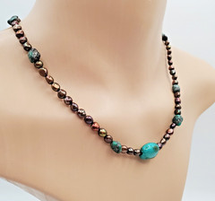VTG 925 Peacock Pearl Turquoise Necklace 17in Sterling Silver 2″ Extender Estate