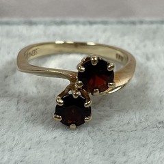 10K Garnet Ring, Vintage SEMCO, Two Stones Bypass Style, Yellow Gold