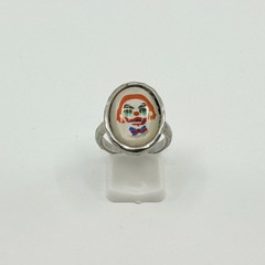 Vintage Y2K Silver Tone Sad Clown Oval Cabochon Ring Retro Kitsch Size 7 Classic